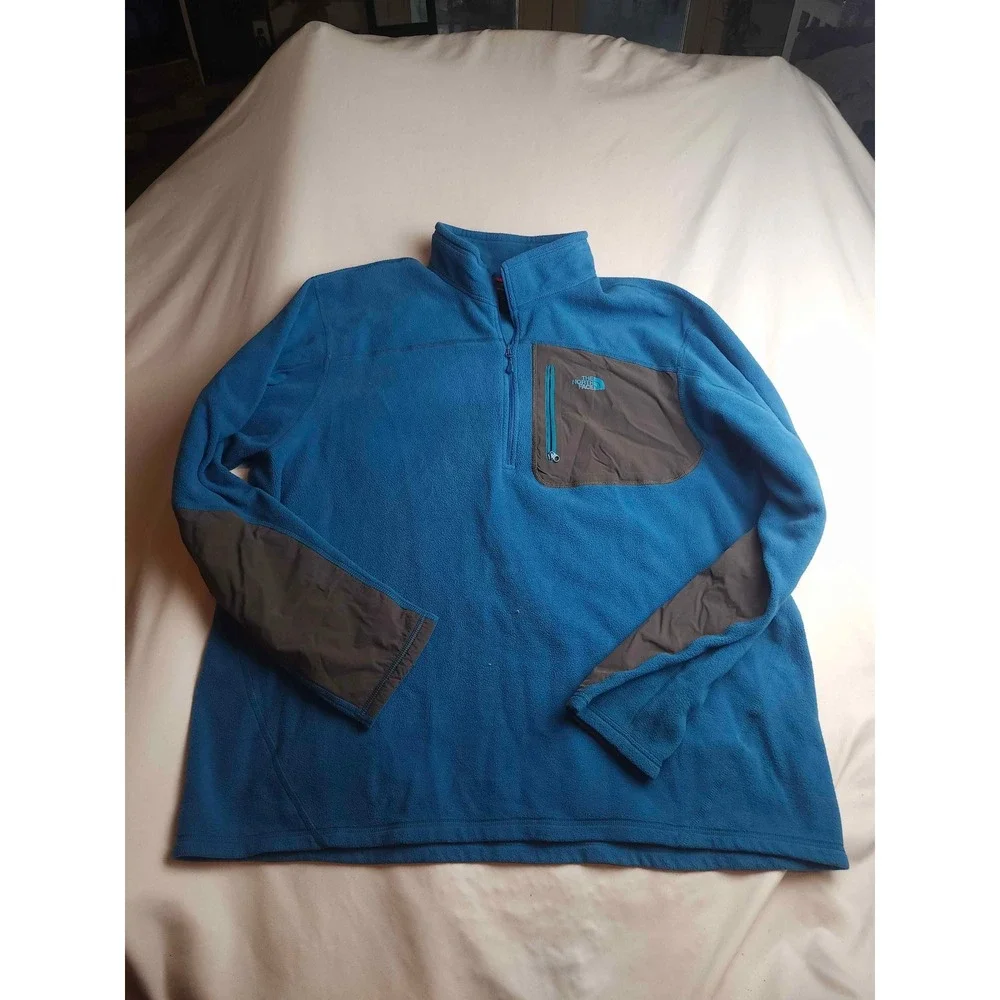 The North Face Mens XXL Blue Quarter Zip Fleece Pullover Grey Panels